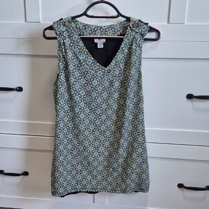 Worthington Sleeveless Blouse with Blue and Black Pattern